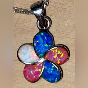 SOLD! Hawaiian Plumeria with Fire Opal set in 925 Sterling Silver w/Sterling